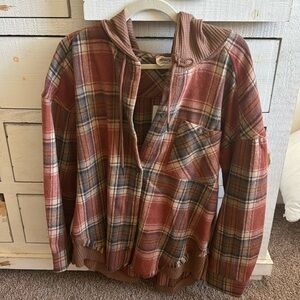 Rust Flannel Button Down w/ Hood